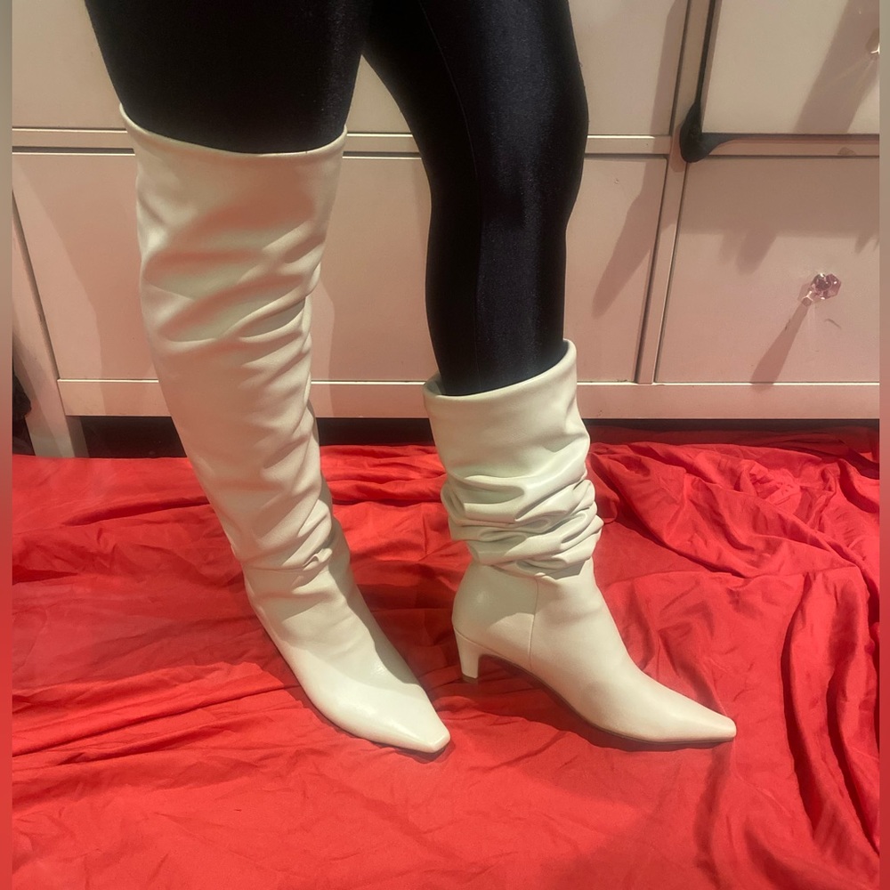 Kitten heel boots, creamy white, sz 7.5 US